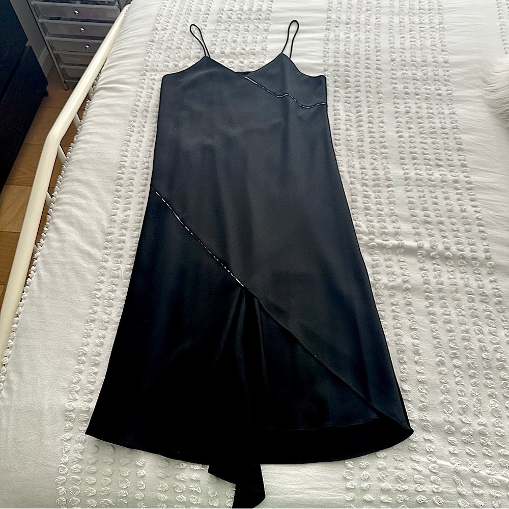 Sam Edelman Black with Leopard Print Trim Slip Dress Sz 10 - Picture 4 of 15